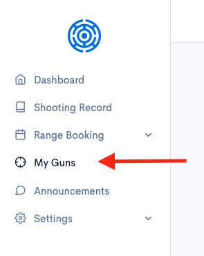 Screenshot showing the My Guns option in the main menu with a red arrow pointing to it